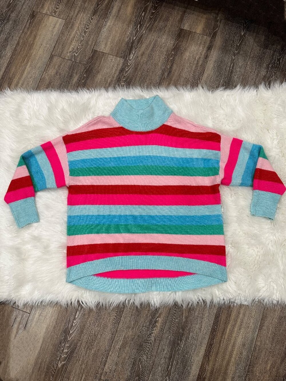 Cabana by Crown Ivy Stripe Sweater M Pink Aqua Oversized Coastal Prep Dopamine
